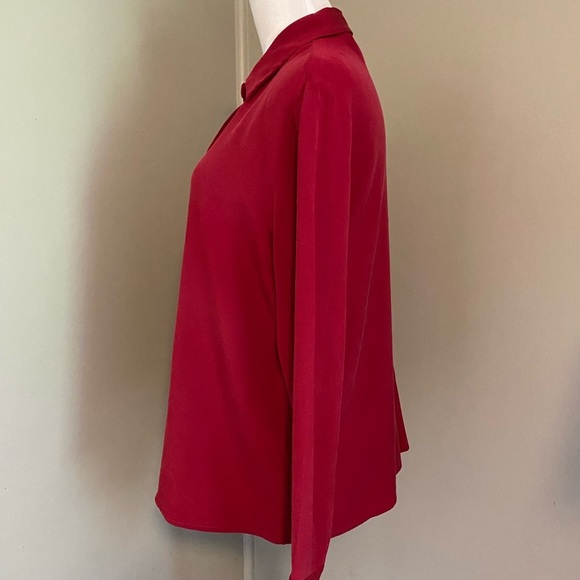 Nordstrom Sz L Classic Red Button-Up Women's Silk Blouse - Picture 5 of 10